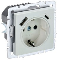 BRITE Роз. с з/к/ш 16А с USB A+C 18Вт РЮш11-1-БрЖ жемч. IEK BR-R14-16-U22-018-K36