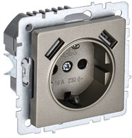 BRITE Роз. с з/к/ш 16А с USB A+A 2,1А РЮш10-1-БрШ шамп. IEK BR-R14-16-U21-D21-K37