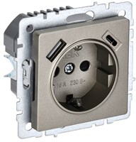 BRITE Роз. с з/к/ш 16А с USB A+C 18Вт РЮш11-1-БрШ шамп. IEK BR-R14-16-U22-018-K37