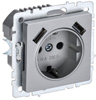 BRITE Роз. с з/к/ш 16А с USB A+A 2,1А РЮш10-1-БрА алюм. IEK BR-R14-16-U21-D21-K47