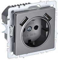 BRITE Роз. с з/к/ш 16А с USB A+A 2,1А РЮш10-1-БрС сталь IEK BR-R14-16-U21-D21-K46