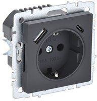 BRITE Роз. с з/к/ш 16А с USB A+C 18Вт РЮш11-1-БрГ граф. IEK BR-R14-16-U22-018-K53