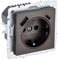 BRITE Роз. с з/к/ш 16А с USB A+C 18Вт РЮш11-1-БрТБ бр. IEK BR-R14-16-U22-018-K45
