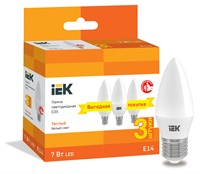 Лампа LED C35 свеча 7Вт 230В 3000К E14 (3шт/упак) IEK LLE-C35-07-230-30-E14-3