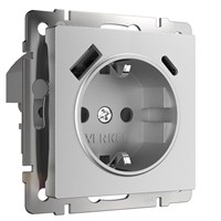 Розетка с заземлением, шторками и USB тип A+C (серебряный матовый) W1171765 a063618