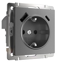 Розетка с заземлением, шторками и USB тип A+C (графит матовый) W1171764 a063106