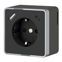 Розетка с заземлением, шторками и USB тип A+C Gallant чёрный хром W5071735 a057702