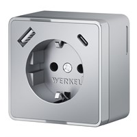 Розетка с заземлением, шторками и USB тип A+C Gallant серебряный W5071706 a057701