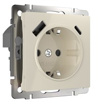 Розетка с заземлением, шторками и USB тип A+C (слоновая кость) W1171703 a056273