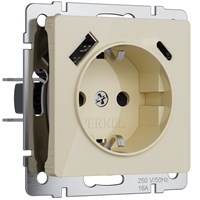 Розетка с заземлением, шторками и USB A+C (айвори акрил) W1171743 a064131