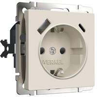 Розетка с заземлением, шторками и USB тип A+C (айвори матовый) W1171762 a069611
