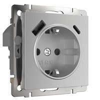 Розетка с заземлением, шторками и USB тип A+C (серебряный рифленый) W1171709 a056277