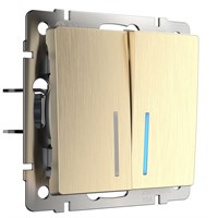 Выключатель двухклавишный проходной с подсветкой (шампань рифленый) W1122110 a051418