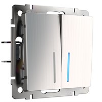 Выключатель двухклавишный с подсветкой (глянцевый никель) W1120102 a051094