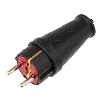 Вилка влагозащищенная прямая COMPACT, с/з, 16А, IP44 каучук, черная REXANT 111-200