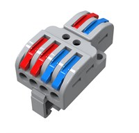 Клемма СМК 2х2D проходная разветвительная 2 полюса на DIN-рейку (0,08-4 мм²) (1 ввод, 2 вывода на полюс) серая (25 шт/уп) REXANT 07-5280