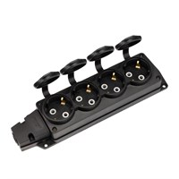 Розетка (колодка) влагозащищенная с крышкой 4 гнезда COMPACT, с/з, 16А, IP54, каучук, черная REXANT 111-224