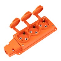 Розетка (колодка) влагозащищенная с крышкой 3 гнезда COMPACT, с/з, 16А, IP54, каучук, оранжевая REXANT 111-227