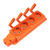 Розетка (колодка) влагозащищенная с крышкой 4 гнезда COMPACT, с/з, 16А, IP54, каучук, оранжевая REXANT 111-228