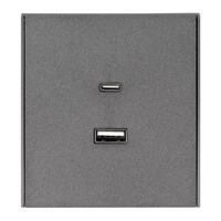 Розетка STRONG USB-A+Type-C 3А с функцией быстрой зарядки графит KRANZ KR-78-0734-6