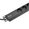 Блок распределения питания PDU горизонтальный 1U 9 розеток СЕЕ 7/4 Schuko 10A без выкл алюм корп шнур 2м вилка C14 черный REXANT 04-0305-1